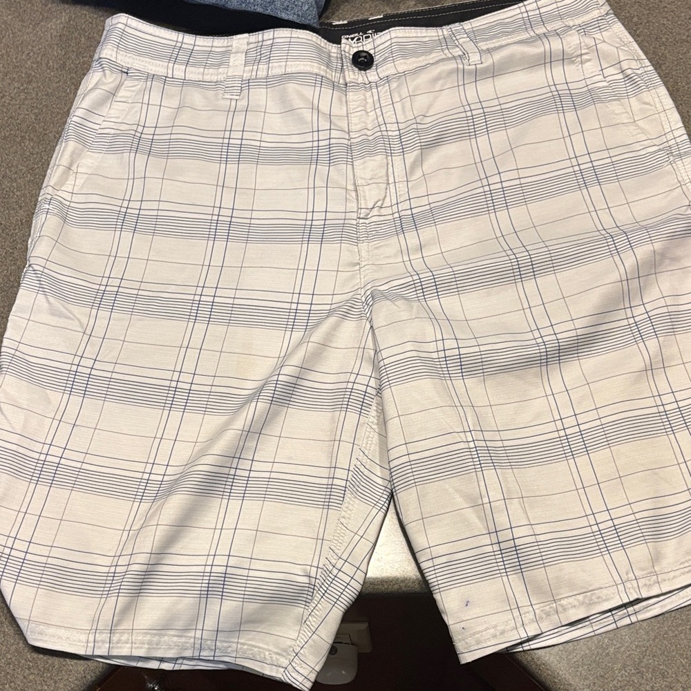 O'Neill Men's Hybrid White and Blue Checkered Shorts